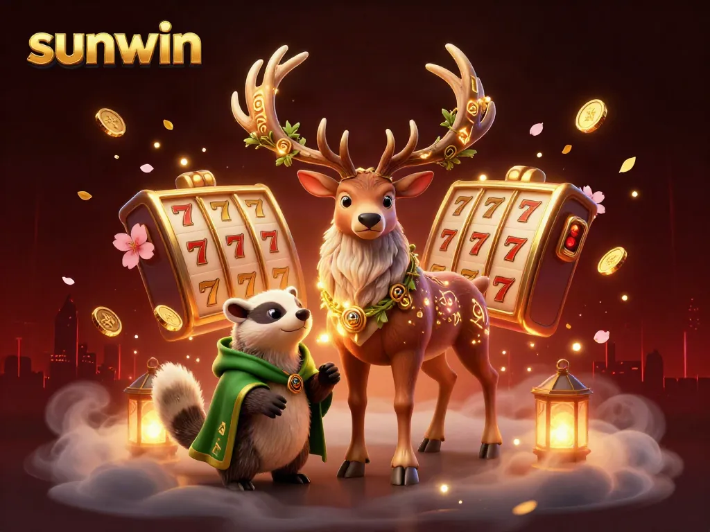 Experience big wins with sunwin's vibrant 3D casino illustration featuring animated slot reels and enchanted characters.