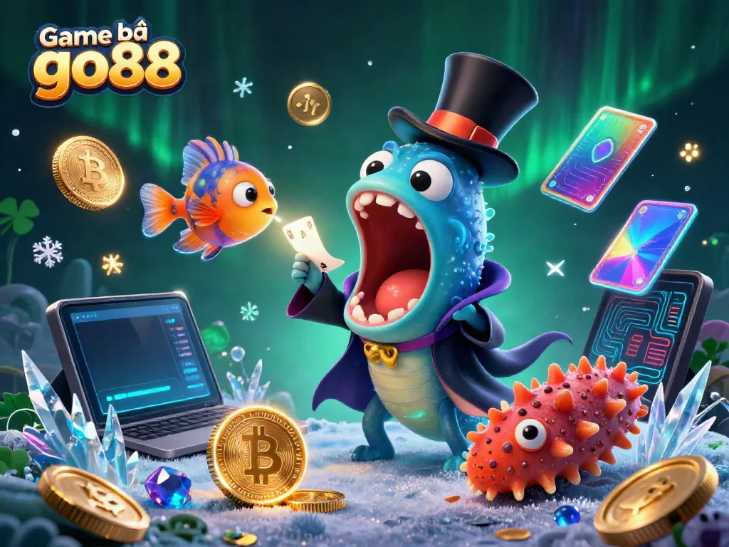 Engage with the thrilling Game bài go88, showcasing a vibrant underwater magic scene with unique deep-sea characters.